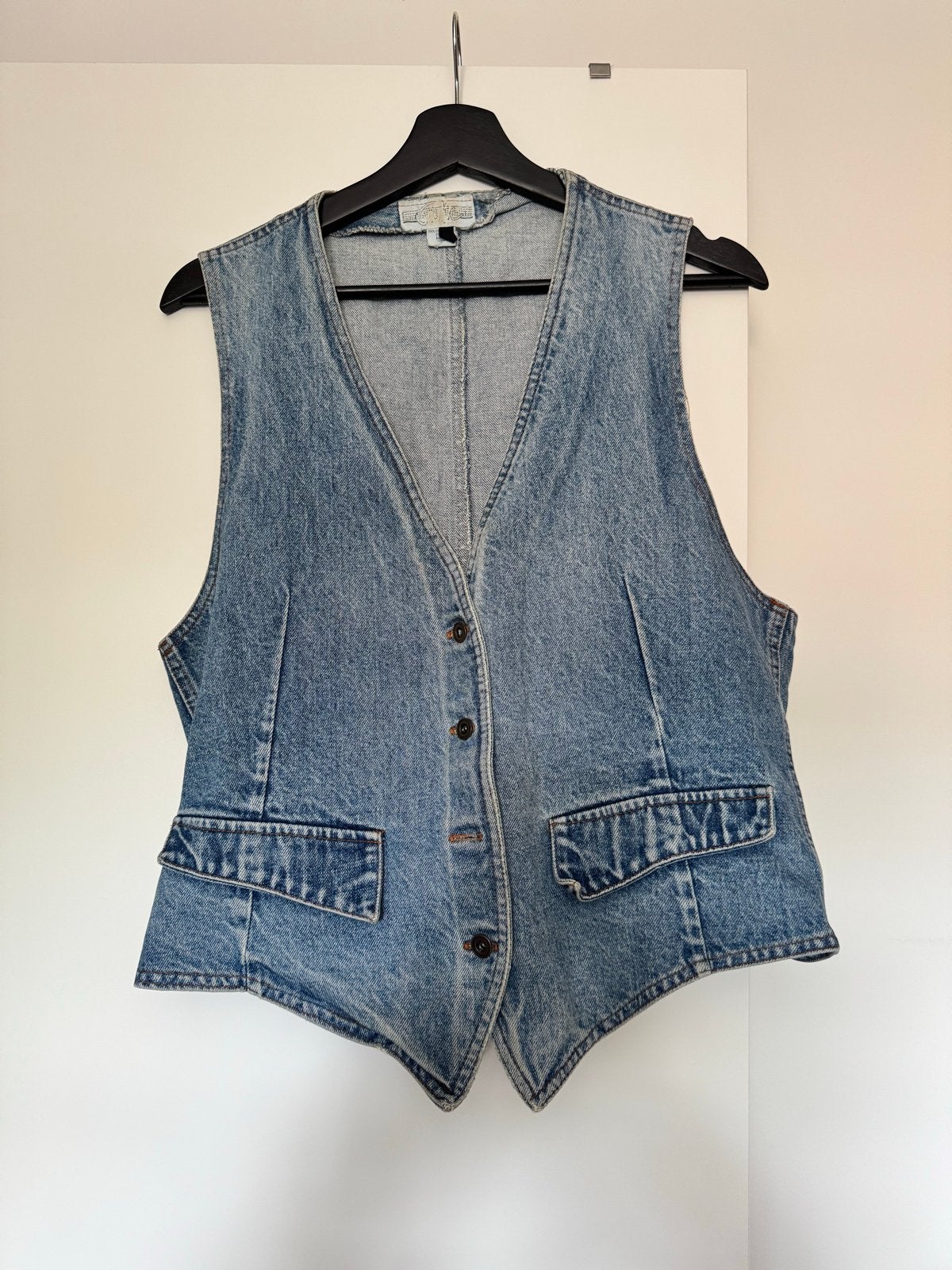 Vintage denim gilet met knopen en verstelbare riem, Ophalen of Verzenden, Gedragen, Maat 42/44 (L), Blauw