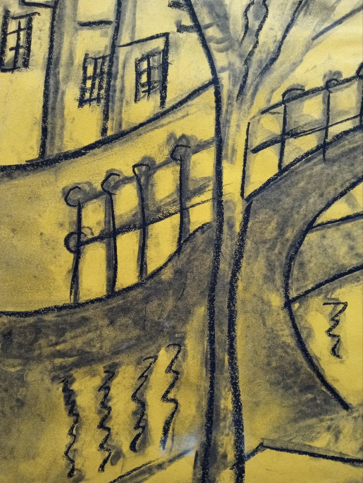 Houtskool tekening Gracht, Ophalen of Verzenden