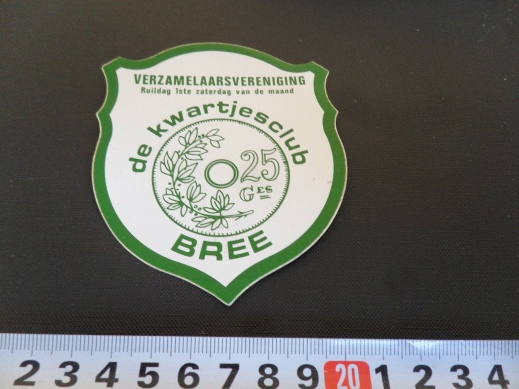 sticker België BREE De Kwartjesclub  Verzamelaarsvereniging, Ophalen of Verzenden, Zo goed als nieuw