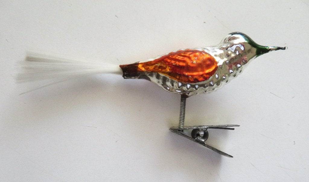 Oude Kerstbal: Vogeltje met oranje vleugels, groene kop ), Ophalen of Verzenden