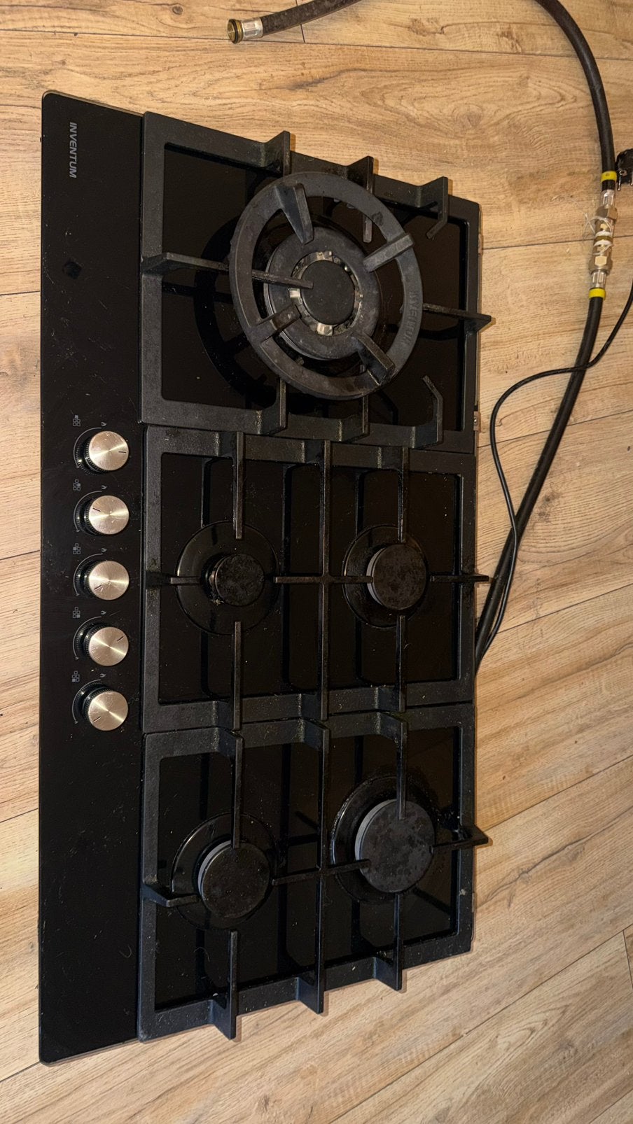 Inventum Gaskookplaat 90cm zwart glas 5pits, Ophalen, Zo goed als nieuw, Inbouw, Gas
