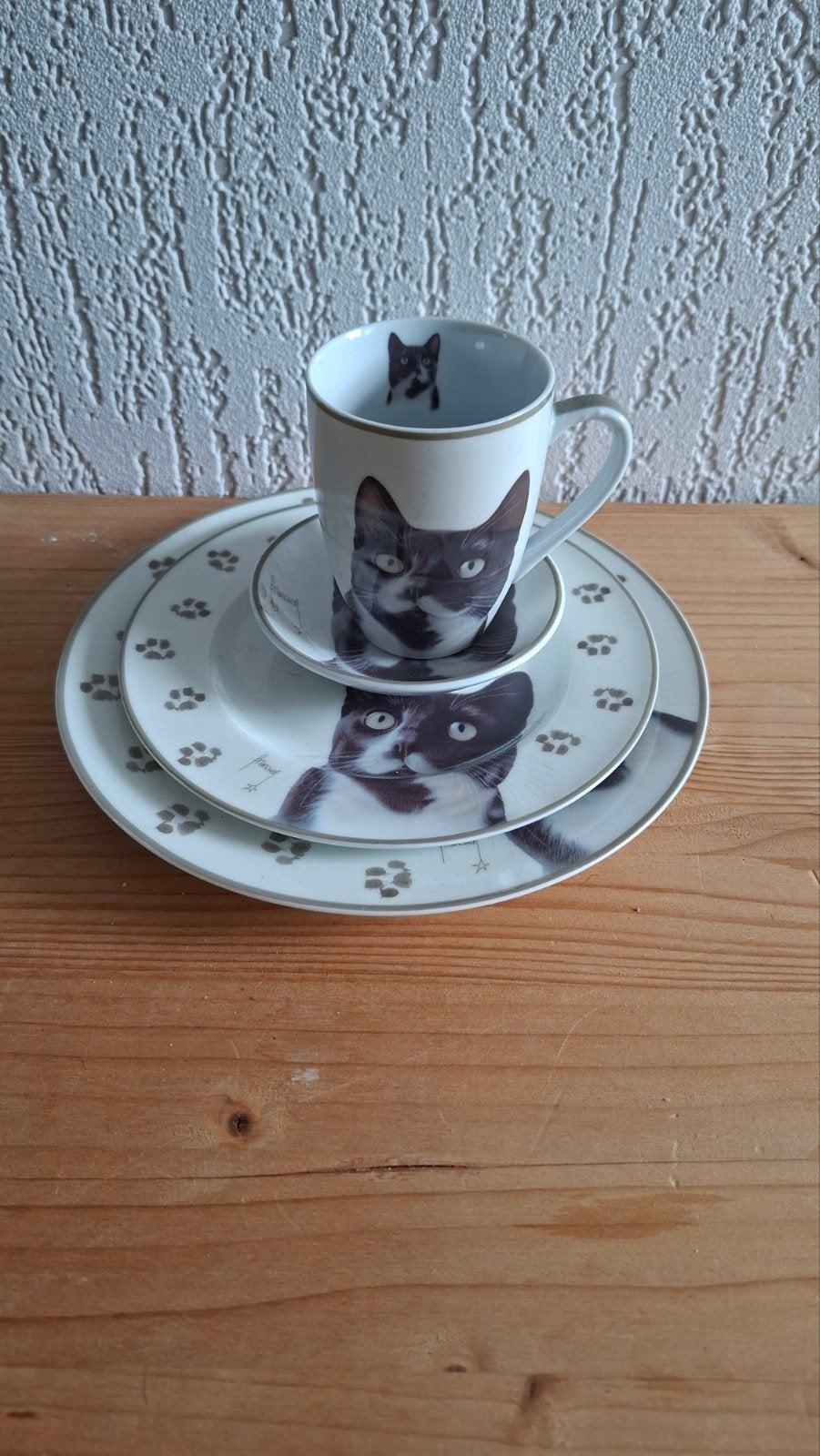 Servies setje uit de "Francien katten" . Zwart/ witte kat., Ophalen, Zo goed als nieuw, Bord(en), Overige stijlen