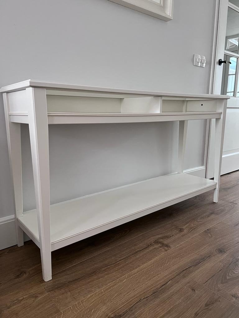 IKEA LIATORP Console tafel met glazen blad - Wit, Huis en Inrichting, Ophalen, Gebruikt, 100 tot 150 cm, Glas