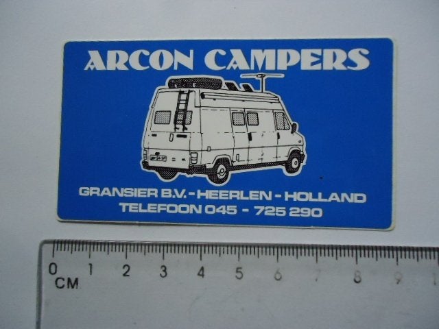 sticker oud ARCON CAMPER Gransier Heerlen nl oldtimer bus, Verzenden, Zo goed als nieuw, Bedrijf of Vereniging