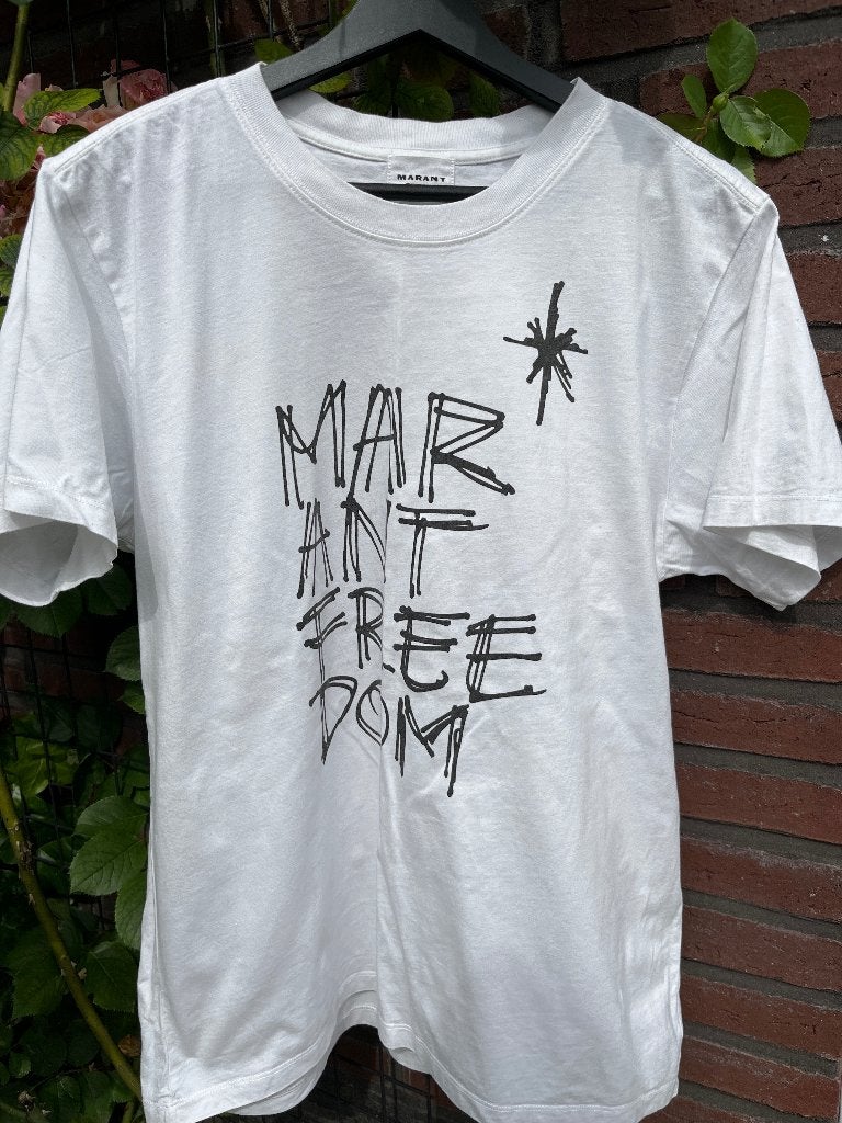 Isabel Marant shirt tee shirt freedom wit blazer, Kleding | Dames, Verzenden, Wit, Zo goed als nieuw, Korte mouw