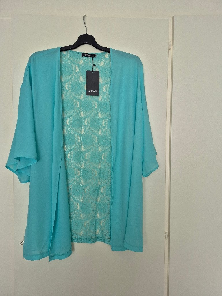 NIEUWWW Leuke voile turquoise KIMONO maat XXL ZOMER STRAND, Ophalen of Verzenden, Nieuw, Blauw, Overige typen