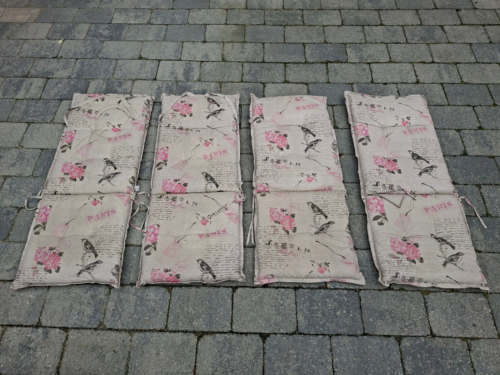 Tuinkussens met Parijs-thema en vogelprint, Tuin en Terras, Ophalen of Verzenden, Gebruikt