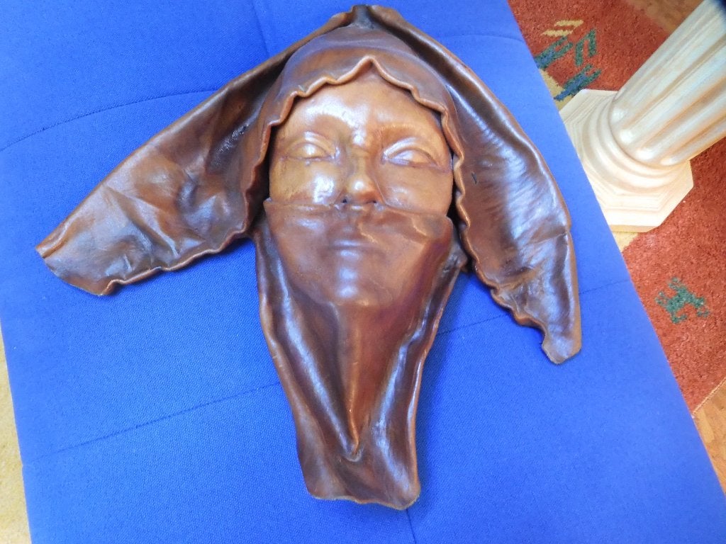 Prachtig Vintage  Handgemaakt Leren Sculptuur, Ophalen of Verzenden, 40 cm, Bruin, Leer