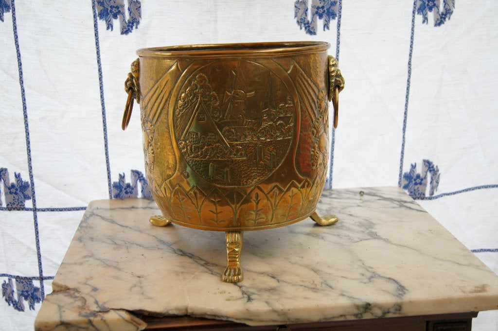 Koperen bloempot  ( Antiek, Antiek en Kunst, Ophalen of Verzenden, Koper