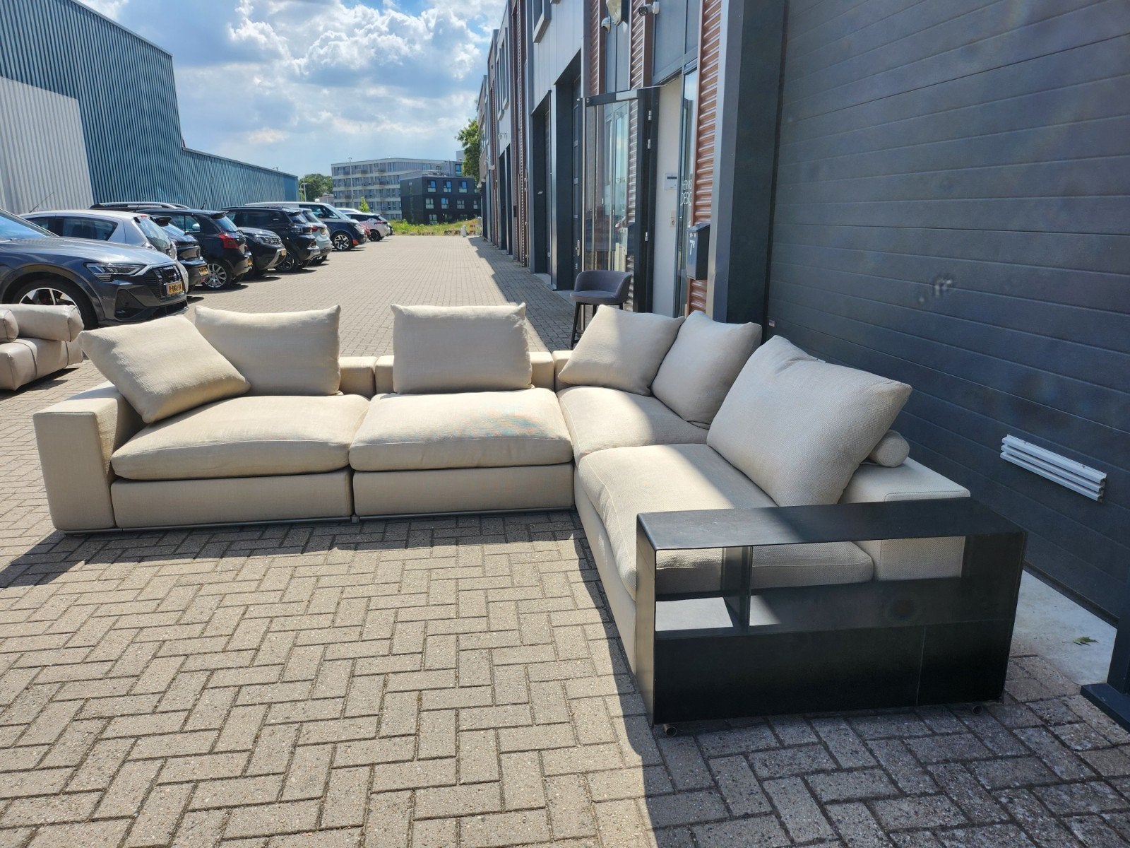 Flexform - Groundpiece hoekbank in beige stof, 125 cm of meer, 125 cm of meer, Ophalen of Verzenden, Stof