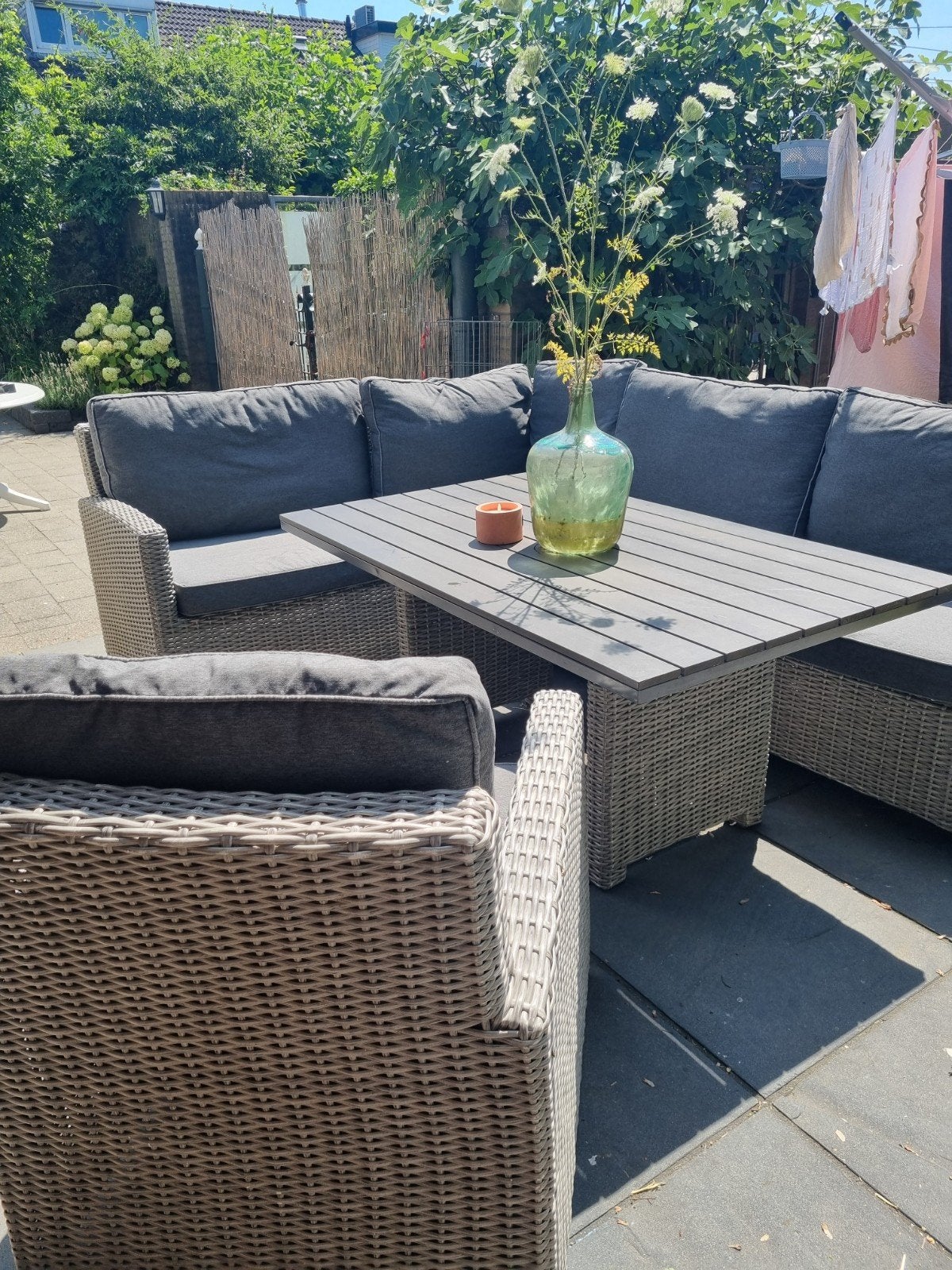 Wicker dining-loungeset hoekbank, tafel en stoel, Tuin en Terras, Tuinsets en Loungesets, Ophalen, Gebruikt, Loungeset, Wicker
