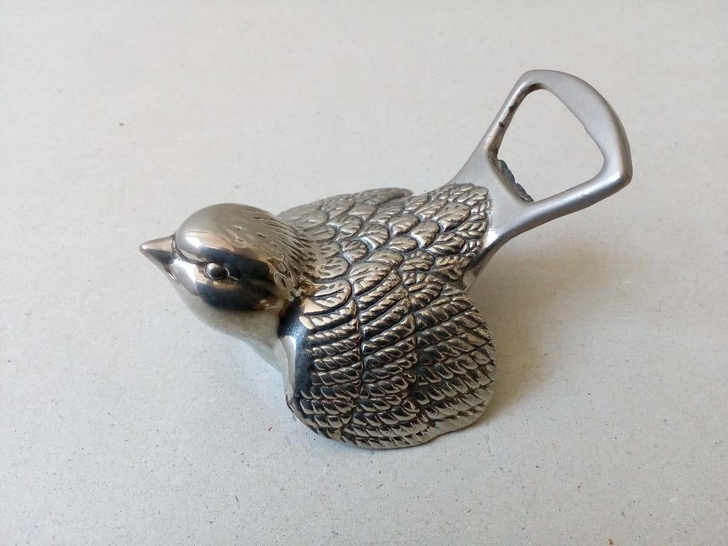Flessenopener. Vogeltje/musje. Verzilverd.Vintage., Ophalen of Verzenden