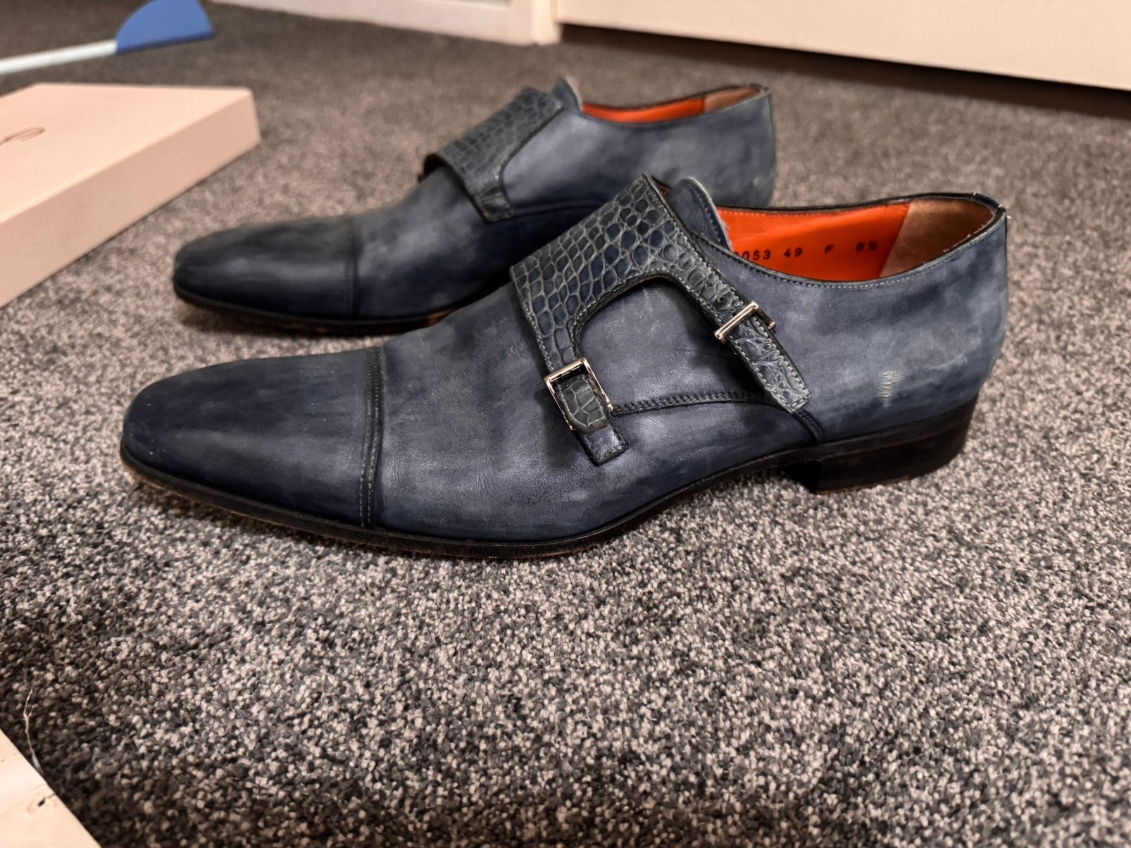 Santoni Double Monk Strap blauw maat 9½ (EU 43,5/44), Kleding | Heren, Schoenen, Ophalen, Zo goed als nieuw, Blauw, Gespschoenen