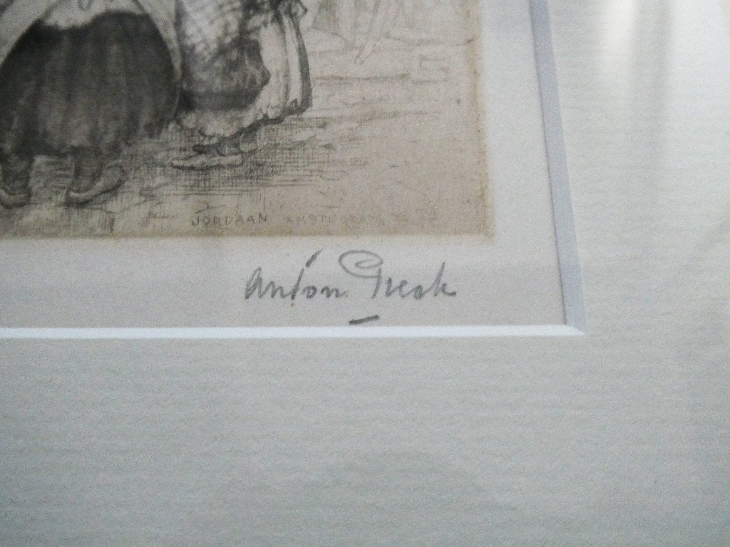 Jordaan Amsterdam ets Anton Pieck Buurpraatje uit 1933, Antiek en Kunst, Kunst | Etsen en Gravures, Dagelijks leven, Ets, 27 cm