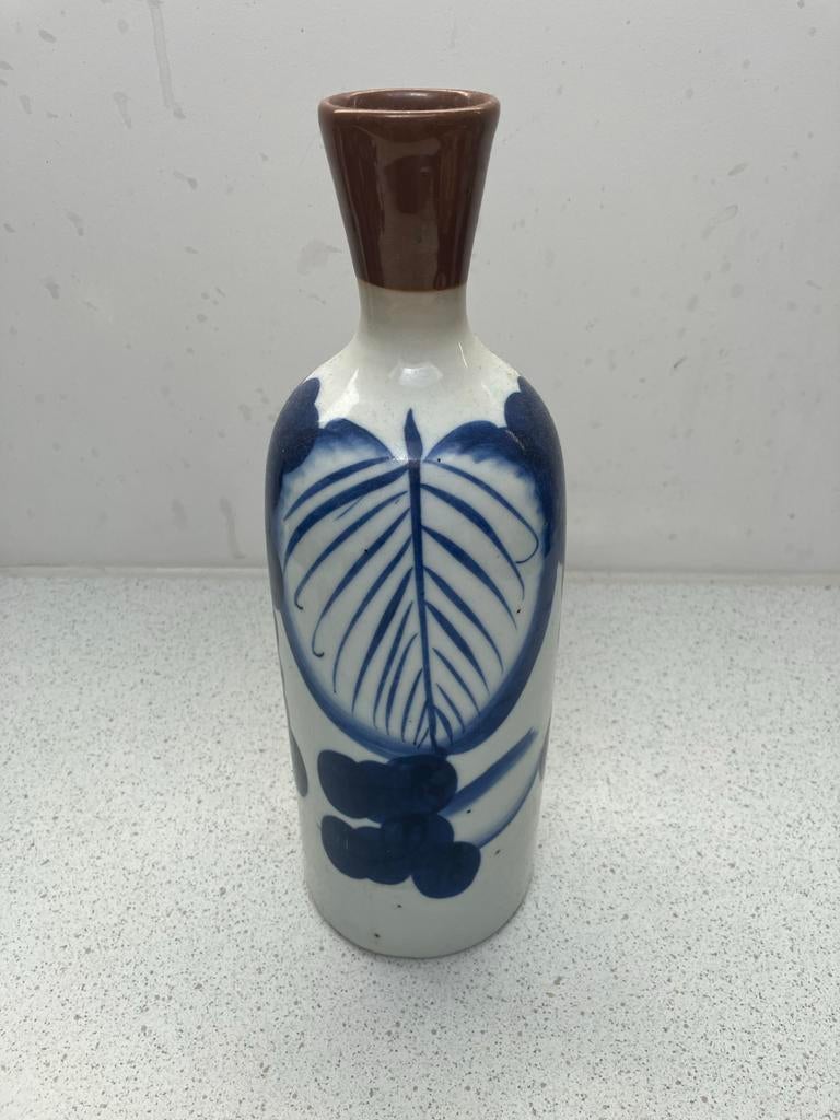 Vintage Japanse vaas wit/grijs met blauw, Ophalen of Verzenden