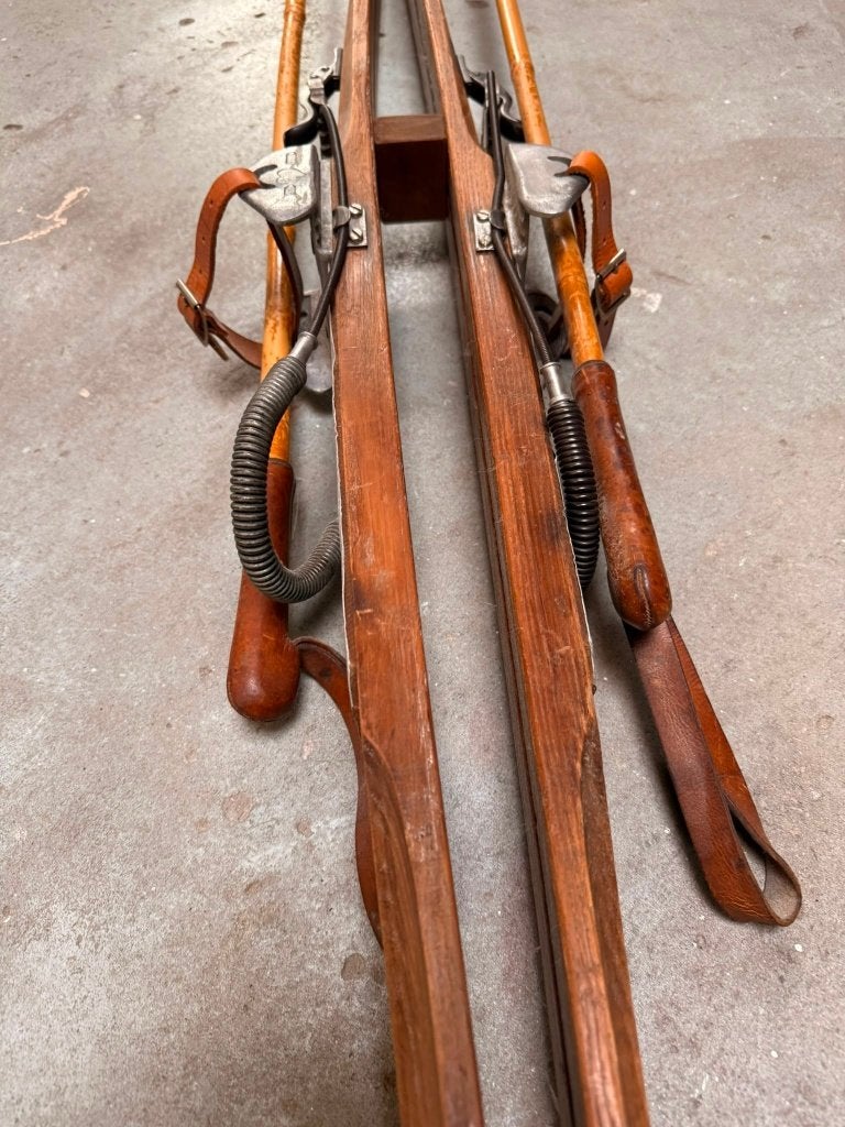 Vintage houten ski's met leren bindingen, Ophalen, Gebruikt, Bruin, Vintage