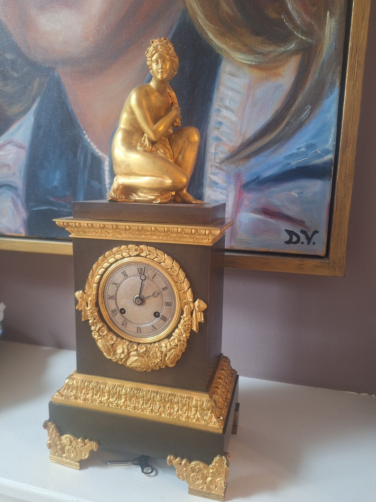 Antieke Franse Pendule Klok met Bronzen Beeld, Antiek en Kunst, Ophalen