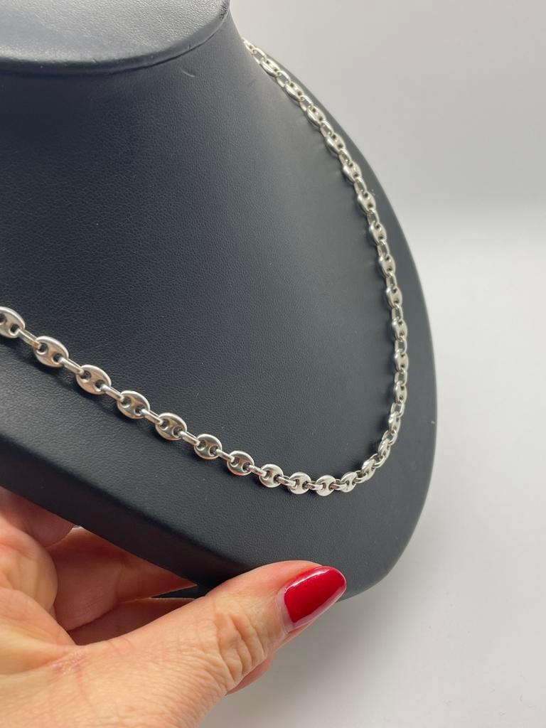 D197 Prachtige zilveren ketting koffieboon schakel, Ophalen of Verzenden, X, Zilver, Zilver
