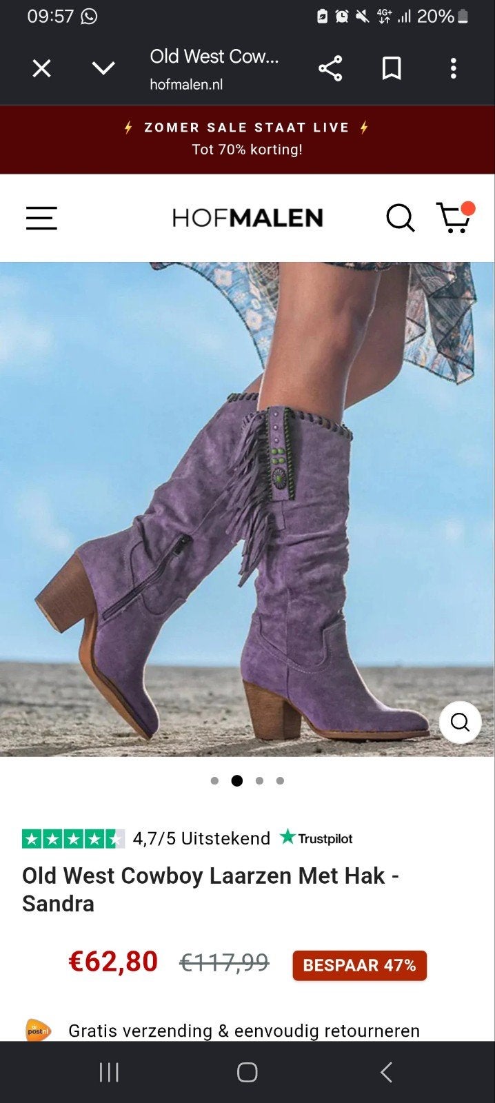Old West Cowboy Laarzen paars Met Hak maat 40, Hoge laarzen, Nieuw, Ophalen of Verzenden, Overige kleuren