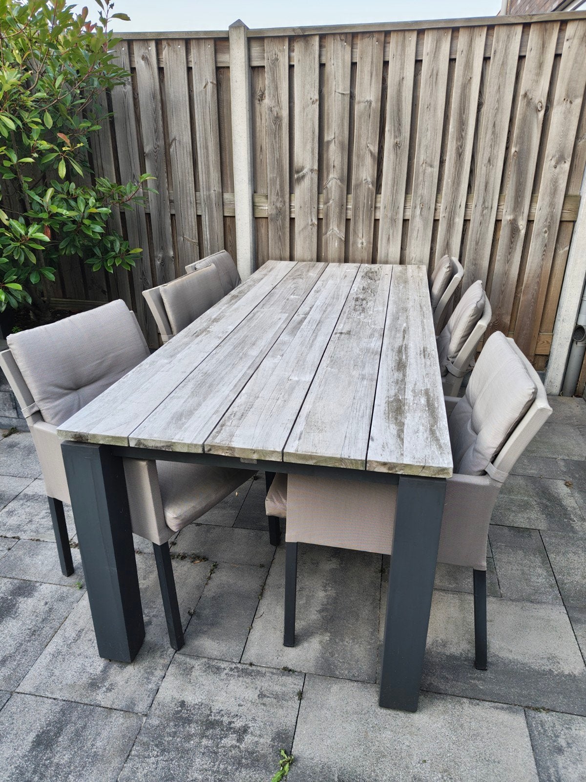 Complete tuinset met 6 stoelen en teakhouten tafel, Tuin en Terras, Tuinsets en Loungesets, Ophalen, Gebruikt, 6 zitplaatsen, Tuinset