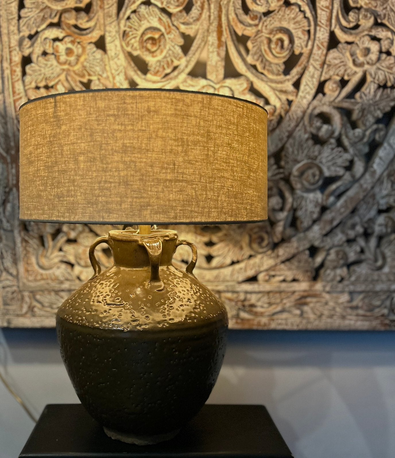 Lamp oude Chinese kruik sober sleets imperfect zonder kap, Ophalen
