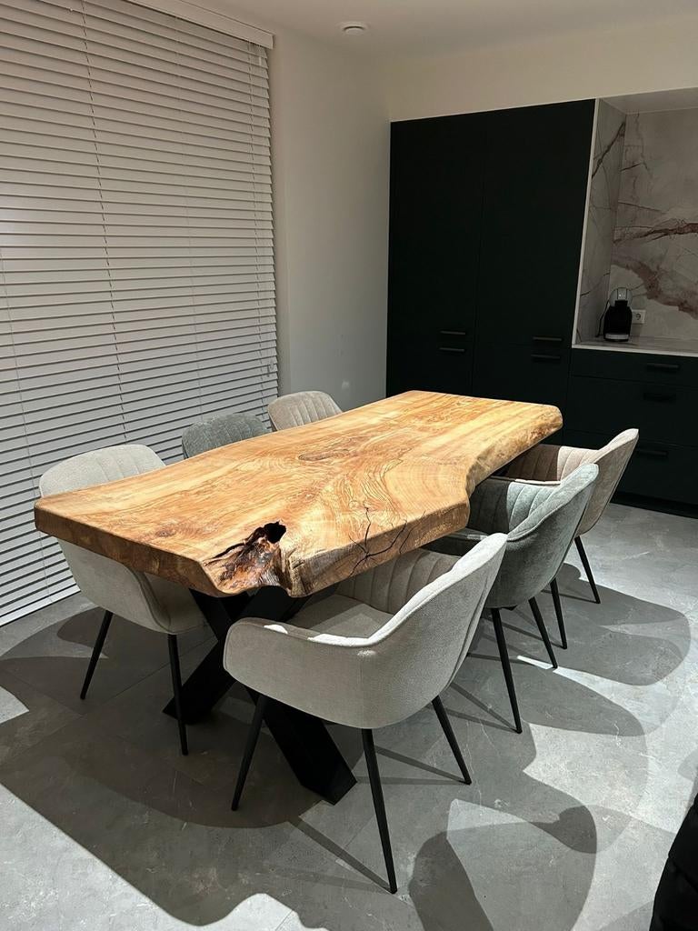 Eiken boomstamtafel / tafelblad / eettafel / tuintafel, Tuin en Terras, Ophalen, Nieuw, Hout