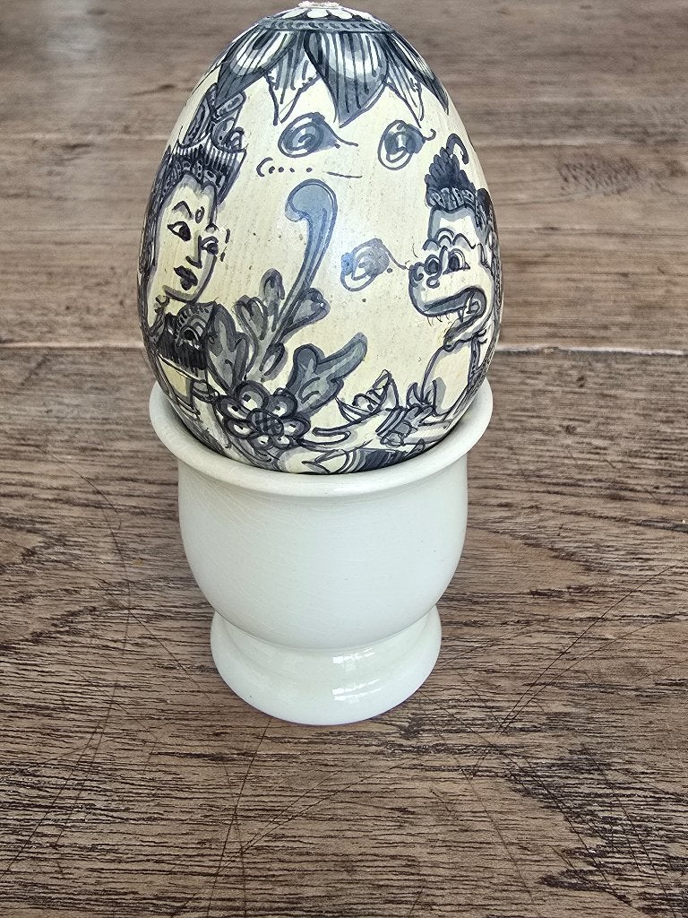 Prachtig handbeschilderd Balinees houten ei uniek stuk, Antiek en Kunst, Ophalen of Verzenden