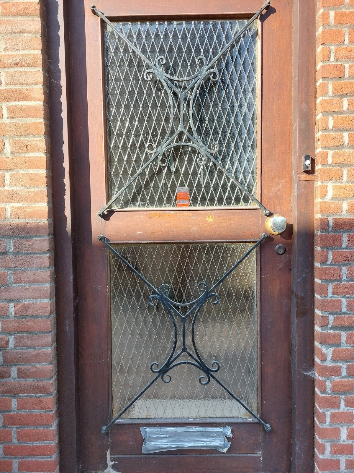 oude zware voordeur met ruitjes glas en beslag, Doe-het-zelf en Verbouw, Deuren en Horren, Ophalen, Gebruikt, 200 tot 215 cm, Glas