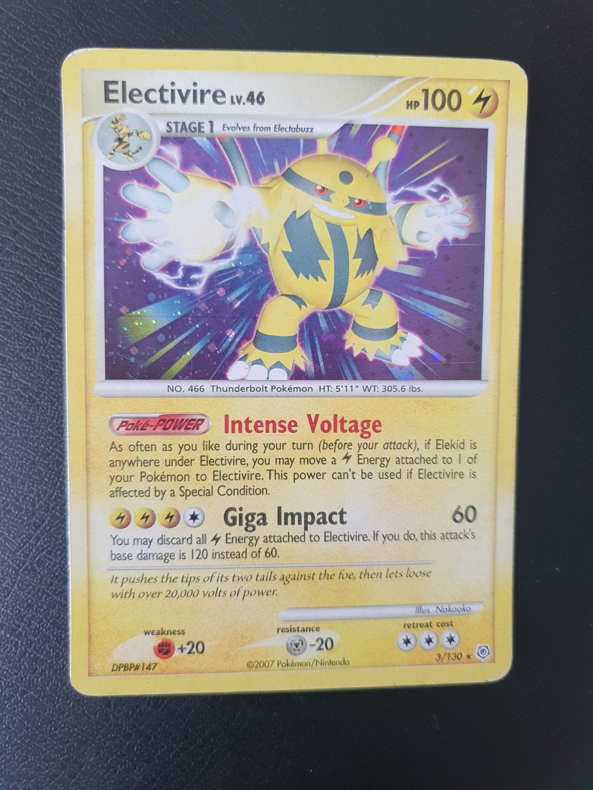 electivire 3/130 holo pokemon kaart, Ophalen of Verzenden, Zo goed als nieuw, Losse kaart