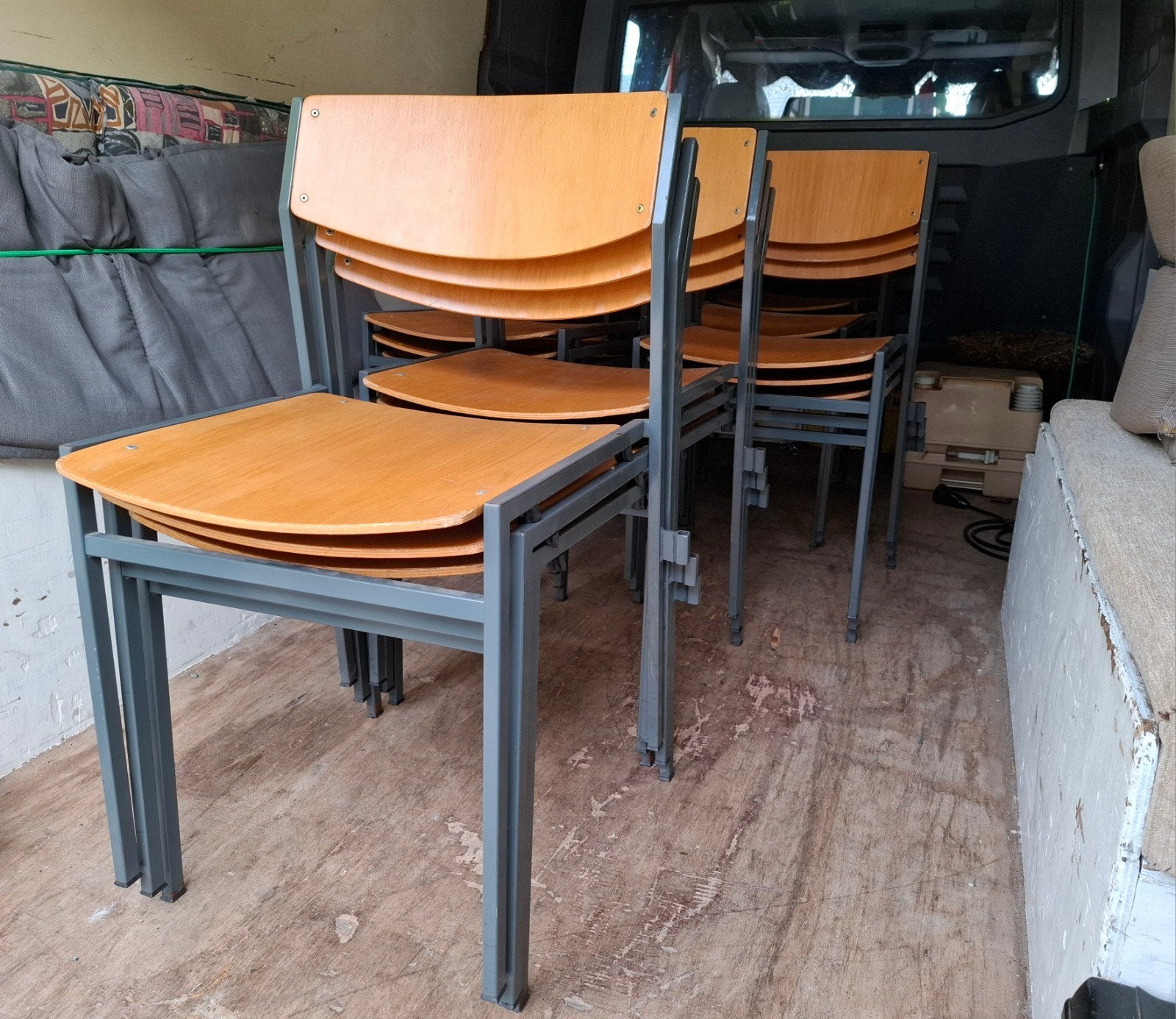 Vintage Gijs van der Sluis Stapelstoel stoelen. Zie omschr, Ophalen, Gebruikt, Hout, Vijf, Zes of meer stoelen