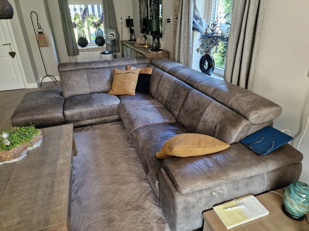 Luxe Hoekbank met Relaxfunctie - Bruin Leer, Huis en Inrichting, Ophalen, Gebruikt, 300 cm of meer, Leer