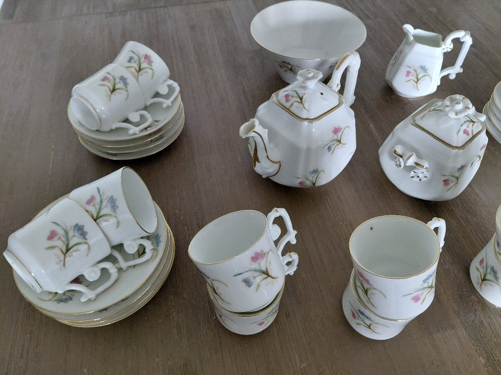 antiek koffieservies, 12 kopjes, koffiepot, suikerpot en mel, Verzenden