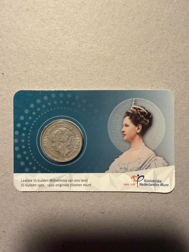 Coincard laatste halve gulden 1929, zilver, Ophalen of Verzenden, Koningin Wilhelmina, ½ gulden, Zilver
