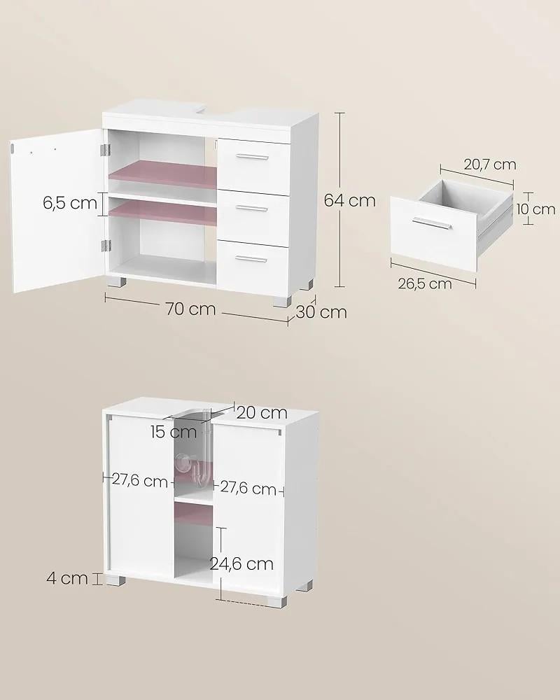 VASAGLE Wastafelkast Badkamerkast Wit, Nieuw, Minder dan 100 cm, Wastafelkast, 25 tot 50 cm