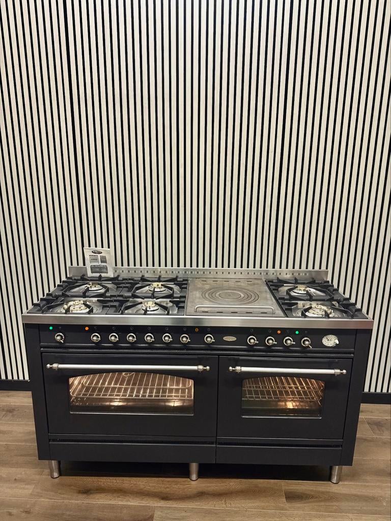 Luxe Boretti Fornuis 7 pits met coupe de feu 2 ovens 150 cm, Fornello Esperta, Ophalen of Verzenden, Zo goed als nieuw, Energieklasse A of zuiniger