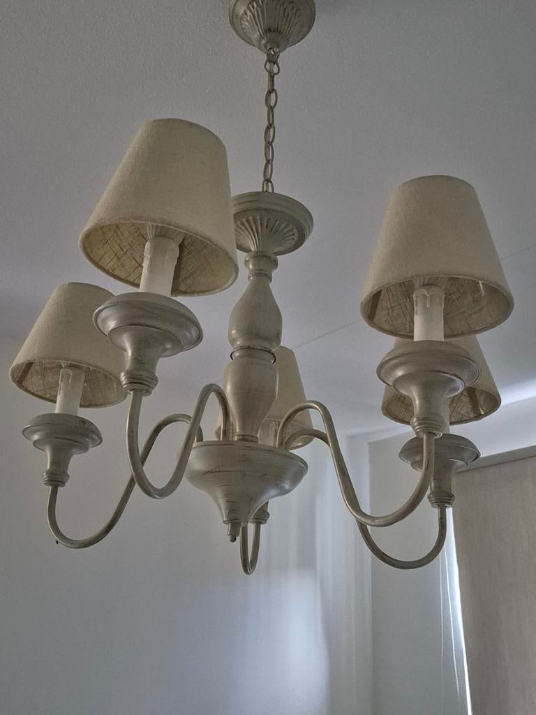 Landelijke Kroonluchter Hanglamp Beige Linnenlook, Ophalen of Verzenden, Zo goed als nieuw, Stof, Landelijke stijl