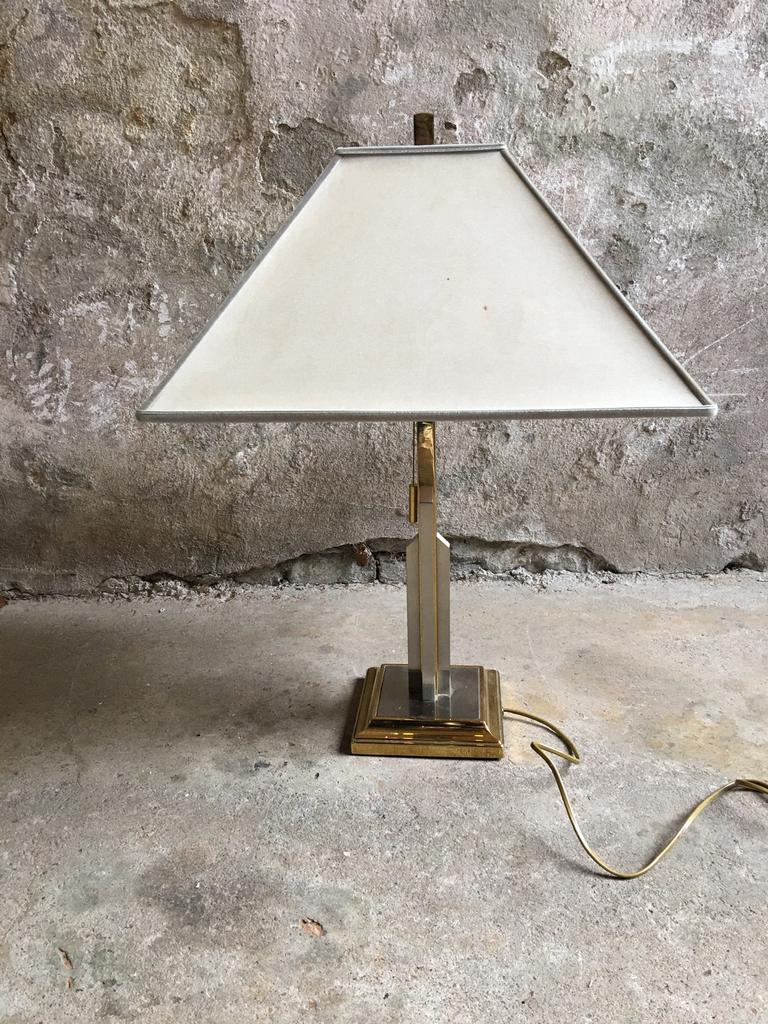 Skyscraper messing lamp ontwerp Willy Rizzo, Huis en Inrichting, Lampen | Tafellampen, Gebruikt, Minder dan 50 cm, Metaal, Stof