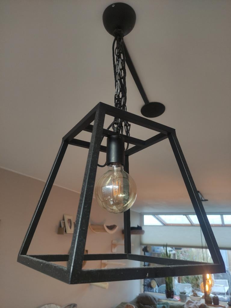 Straluma Landelijke Hanglamp “Linterna” Matzwart, Ophalen of Verzenden, Zo goed als nieuw, Glas, Minder dan 50 cm