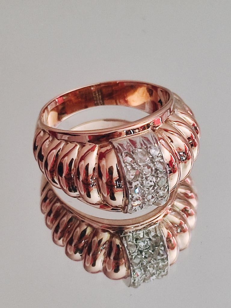Art deco massieve gouden ring met diamanten, Ophalen of Verzenden, Zo goed als nieuw, 17 tot 18, Met edelsteen