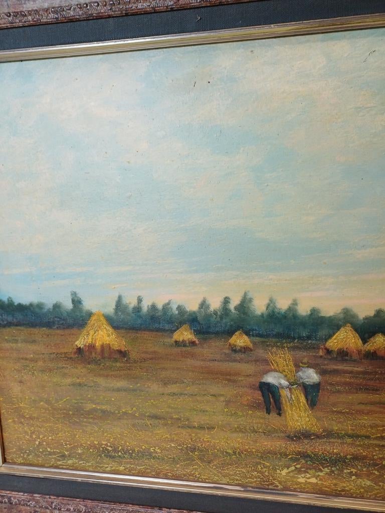 Landelijk tafereel met korenschoven, Denennis.A., Antiek en Kunst, Kunst | Schilderijen | Klassiek, Ophalen of Verzenden