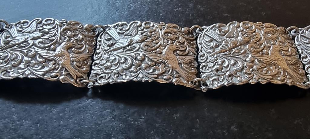 Zilveren vintage brede paneel armband vogels alex meijer, Verzenden