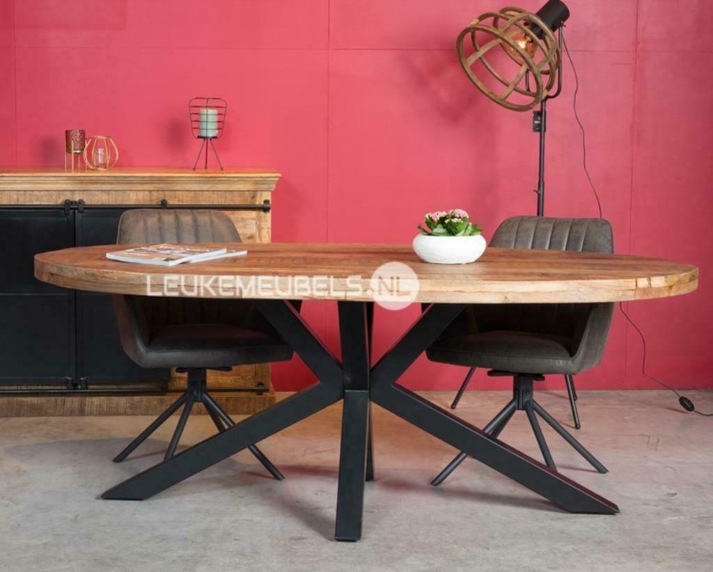 Mangohouten eetkamertafel Emma, rond + ovaal uit VOORRAAD!!, Overige houtsoorten, 100 tot 150 cm, Ophalen of Verzenden, Vijf personen of meer