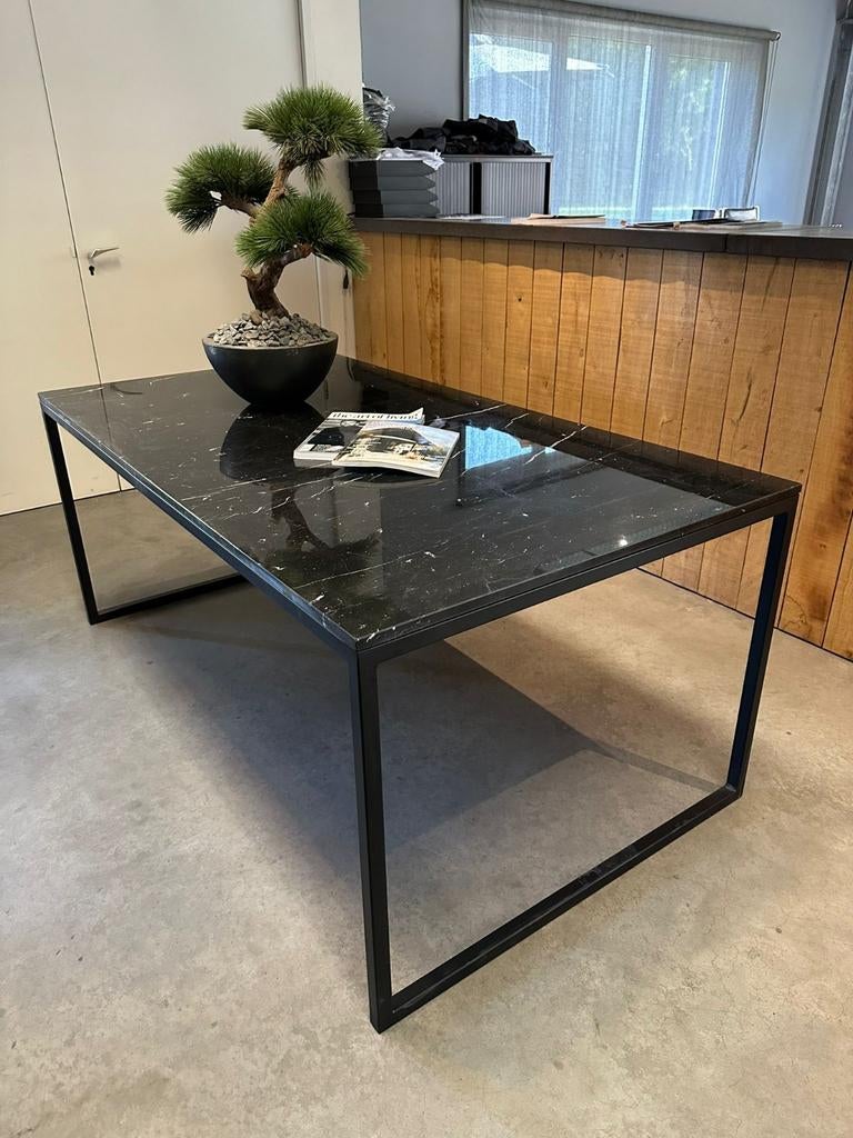 Marmer zwart 180*100*2 cm stalen onderstel Napoli € 625,00, Huis en Inrichting, Tafels | Eettafels, Nieuw, Vijf personen of meer