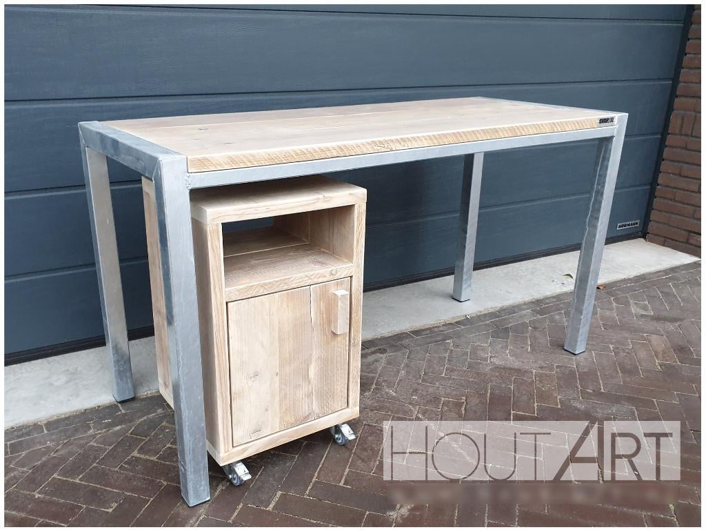 Bureau / rol kast open vak met deur steigerhout! NIEUW, Info@hout-art.nl, Nieuw, Ophalen of Verzenden, Landelijk