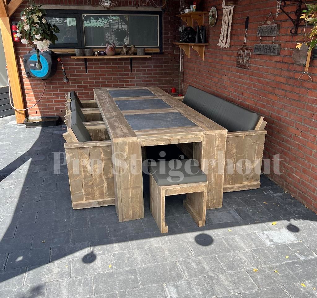 Foto 5 van Steigerhout Tuinset Tuintafel Eettafel met Stoelen & banken
