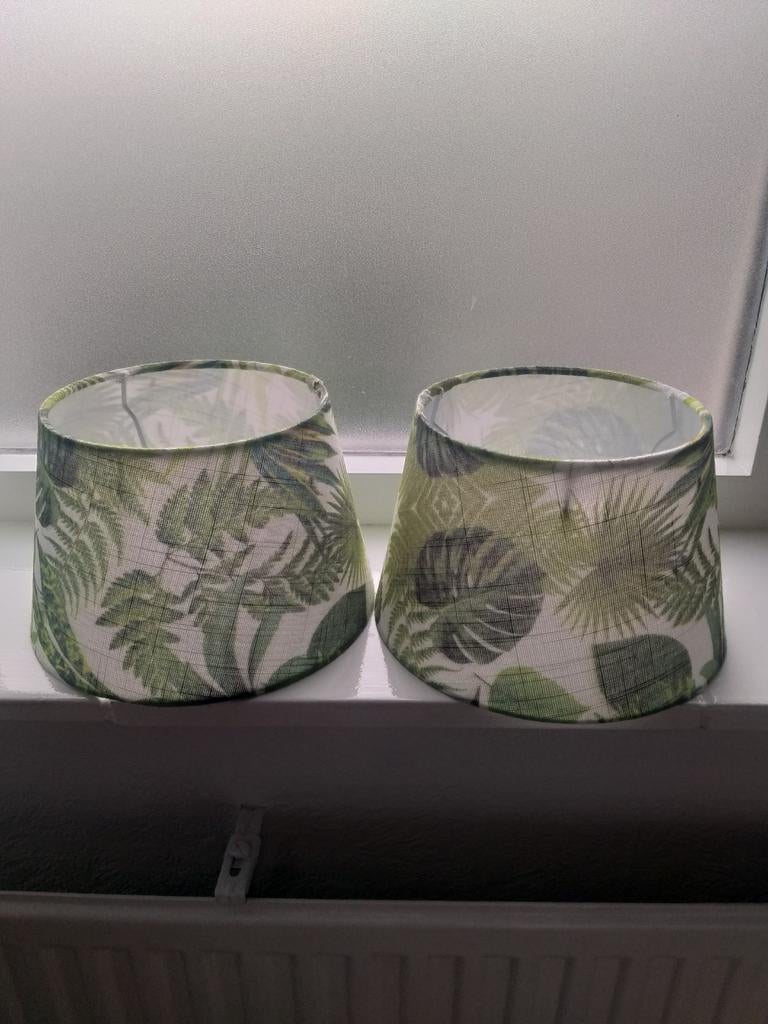 2 Leuke lampenkappen met bladeren print, Rond, Ophalen of Verzenden, Zo goed als nieuw, Modern