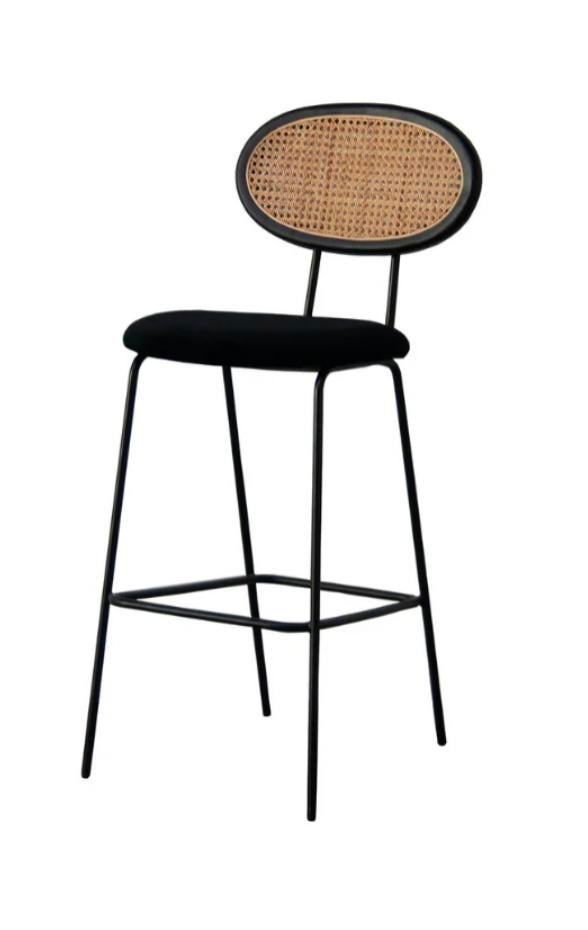 Retro barkruk Dublin zwart rotan furnified, Huis en Inrichting, Barkrukken, Ophalen, Met voetsteun, 60 tot 90 cm, Zo goed als nieuw