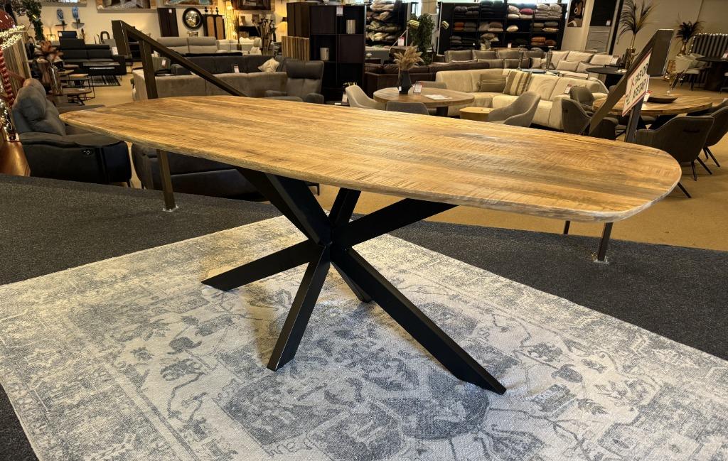 Eettafel Deens ovaal Mango 200cm Direct/Leverbaar E-2237, Overige houtsoorten, Nieuw, Mwonenenslapen@ziggo.nl, 150 tot 200 cm