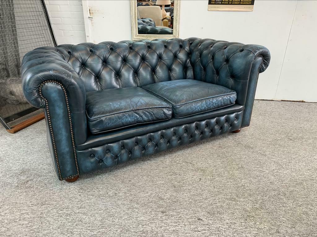 Diversen leren bankstellen notenhout barok/chesterfield, Ophalen, Leer, Vintage