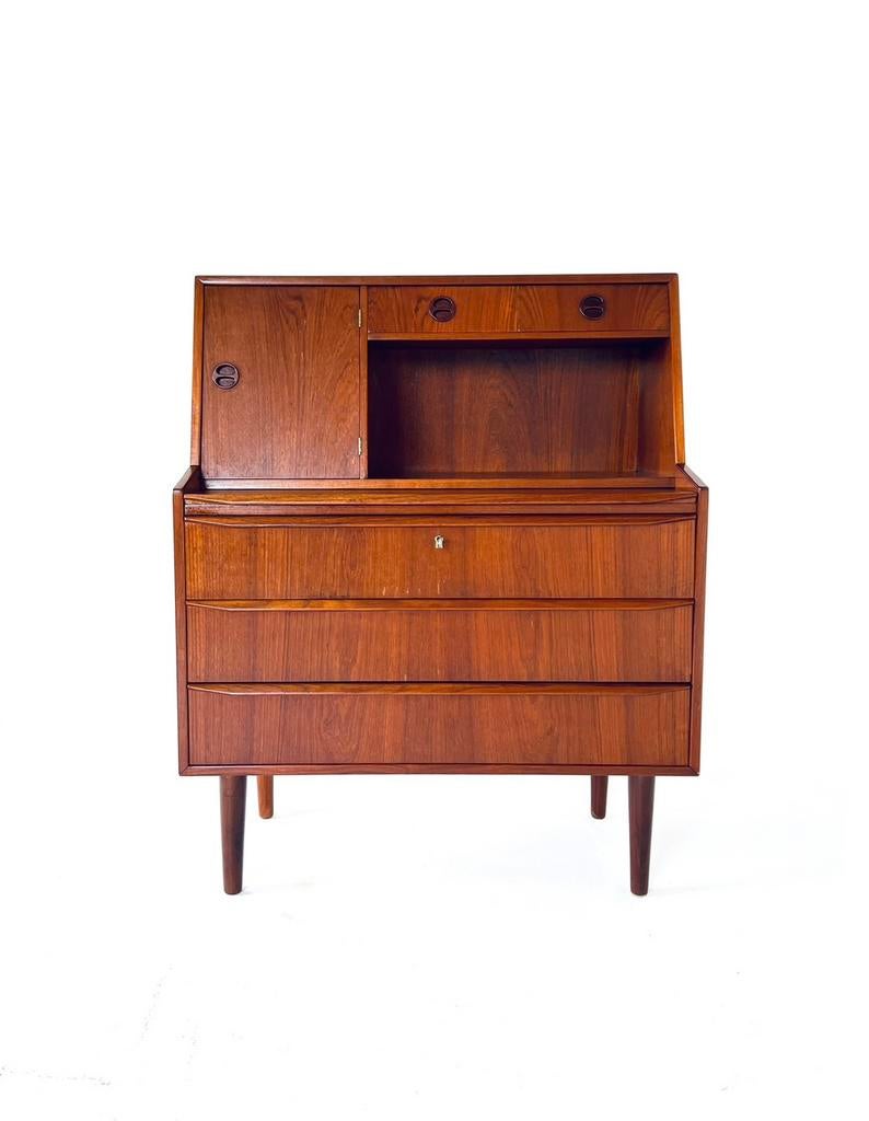 Vintage Deense secretaire jaren ‘60, Ophalen of Verzenden, Zo goed als nieuw, Vintage retro buisframe design rotan webbing papercord
